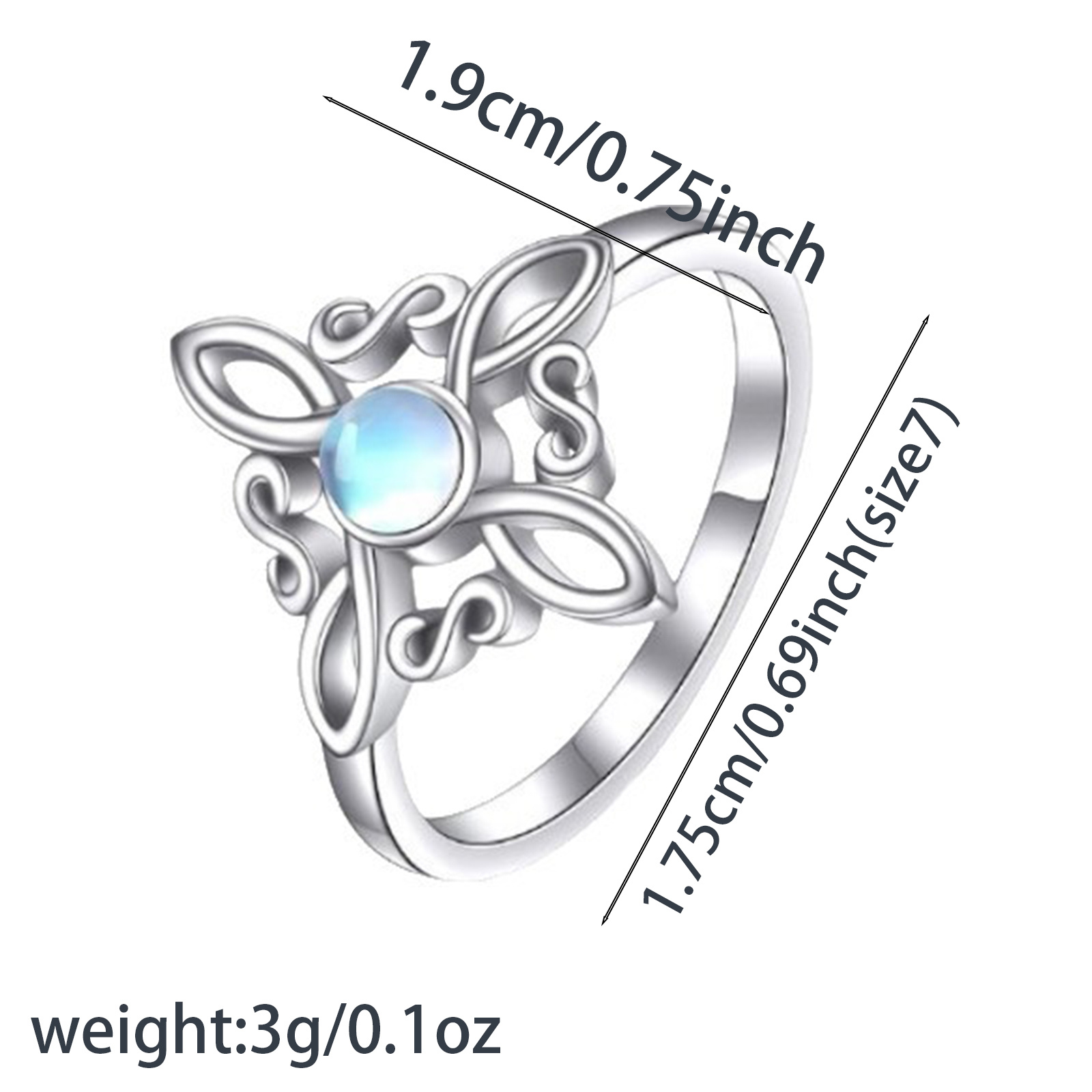 S925 Silvery Celtic Knot Ring with Synthetic Moonstone